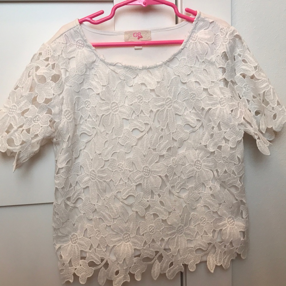 GB Girls white floral lace top